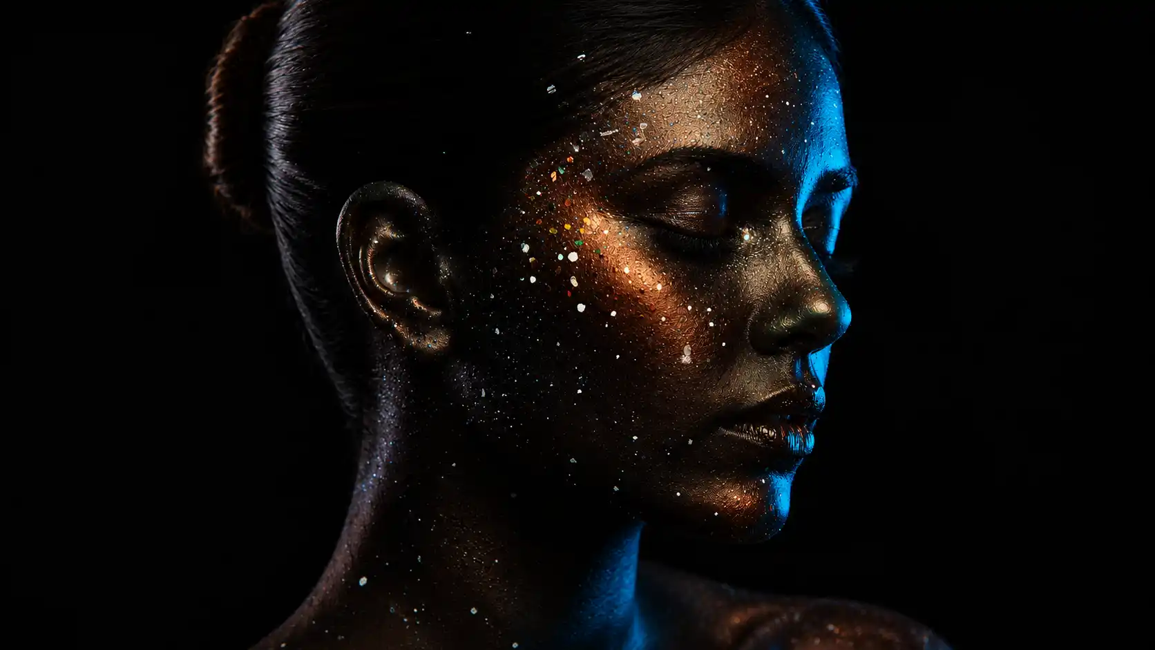 Retrato editorial com iluminação cinematográfica e estética premium